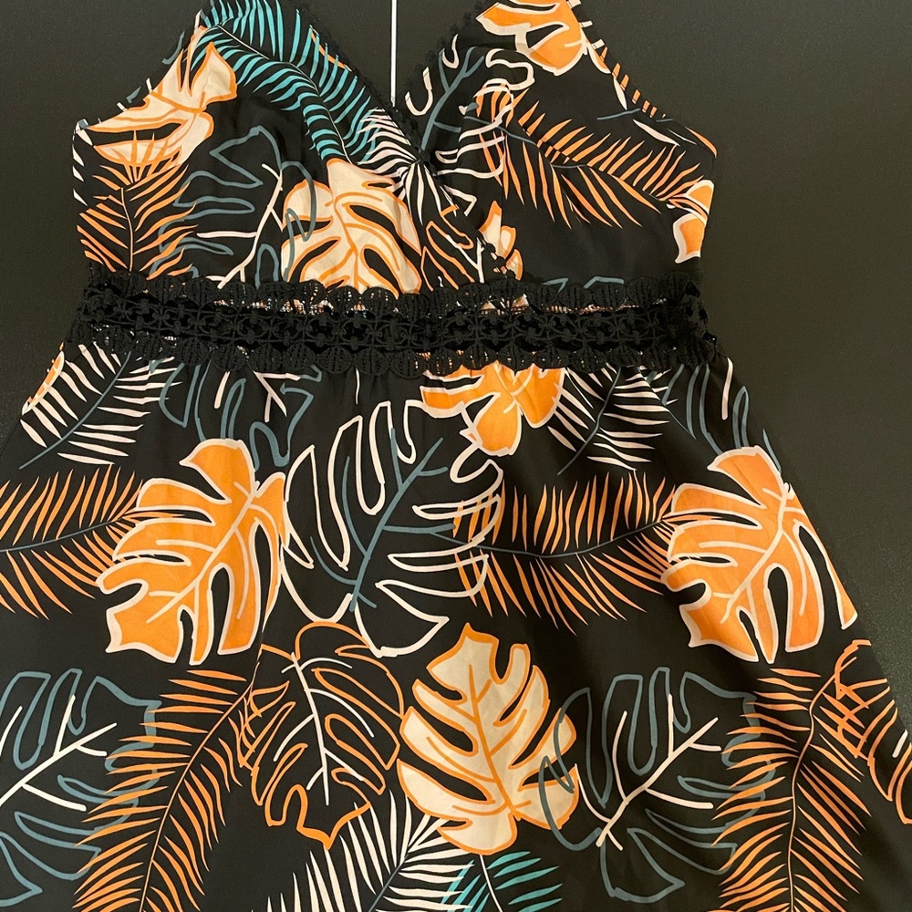 SHEIN Orange and Black Leaf Print Dress